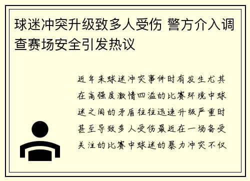 球迷冲突升级致多人受伤 警方介入调查赛场安全引发热议