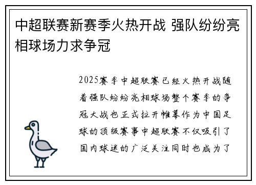 中超联赛新赛季火热开战 强队纷纷亮相球场力求争冠